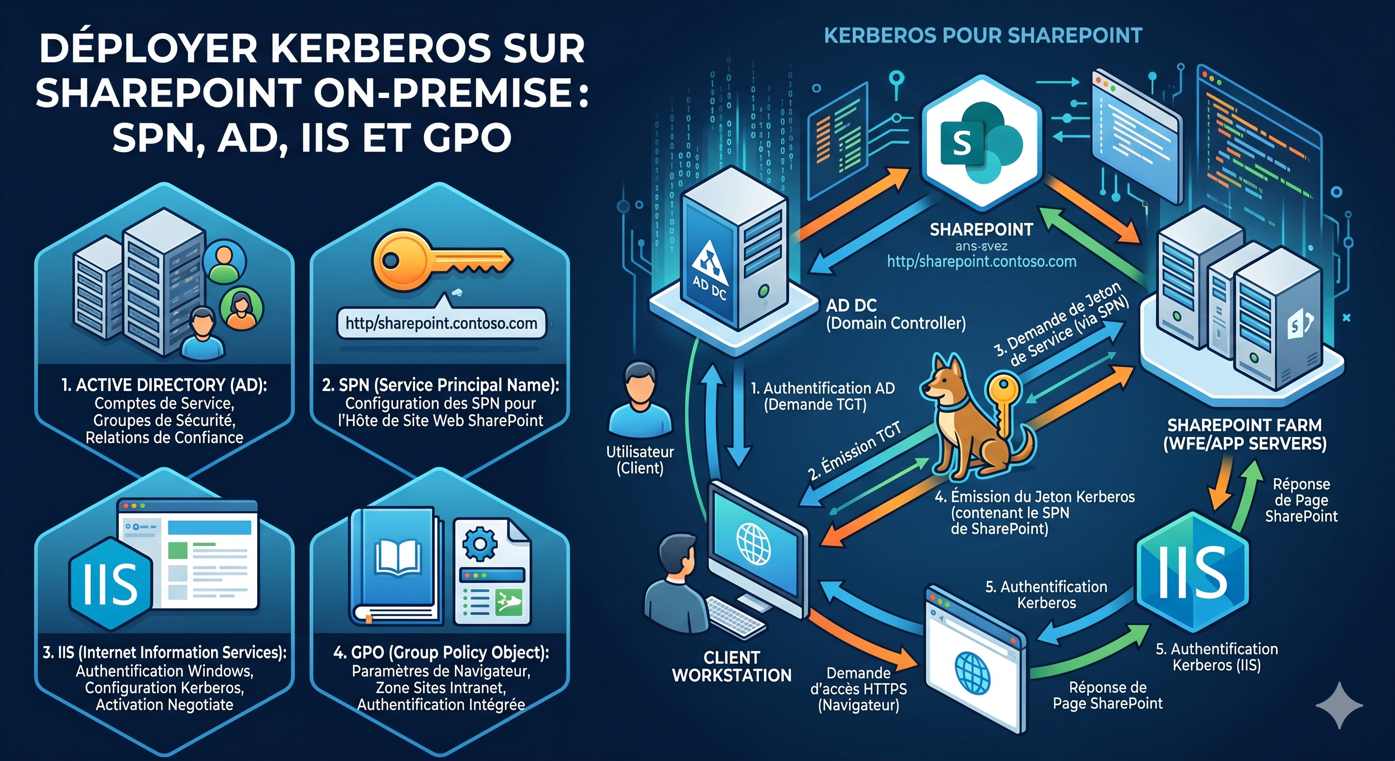 Déployer Kerberos sur SharePoint On-Premise : SPN, AD, IIS et GPO